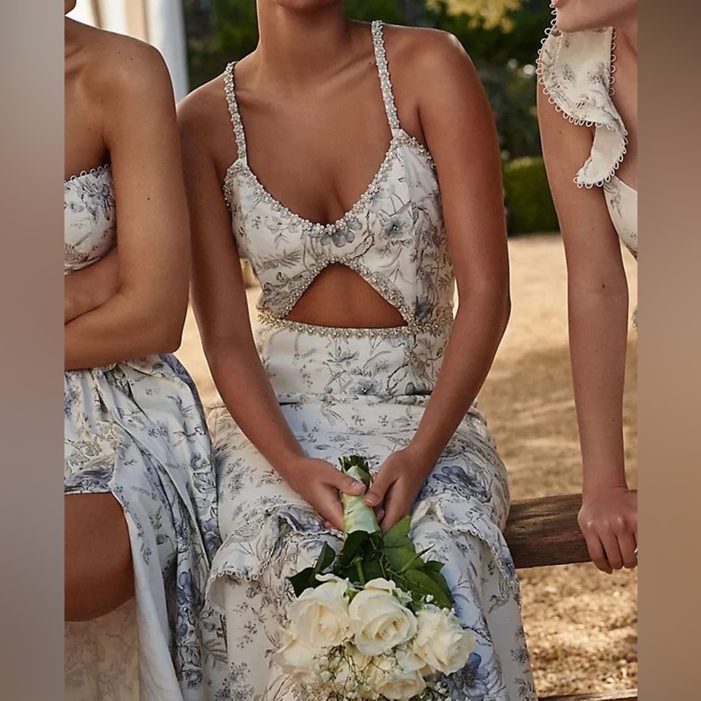 V. Chapman Luna White Blue Floral Tie Back Cut Out Midi Dress in Blue Bouquet 6 - Picture 13 of 13